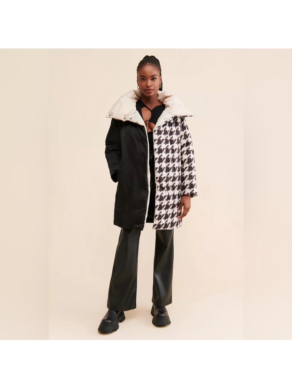 Bernardo Houndstooth Puffer Coat XL Black Cream from Anthropologie